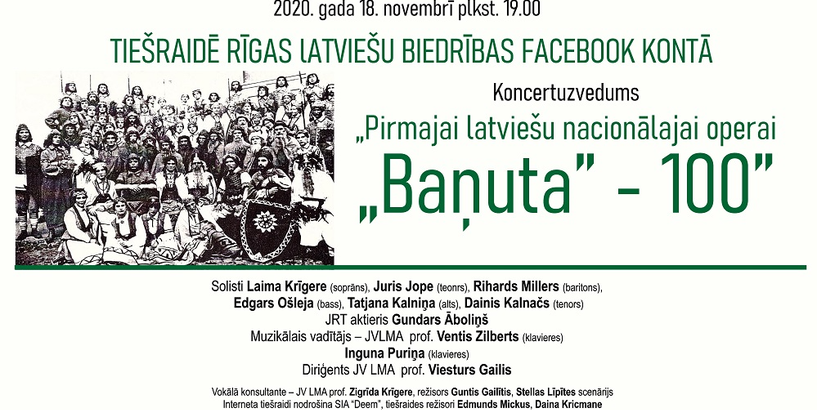 Rīgas Latviešu biedrība tiešraidē dāvās pirmās latviešu nacionālās operas “Baņuta” koncertuzvedumu