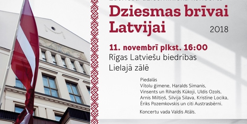 Lāčplēša dienā Rīgā aicina uz latviešu dziesminieku koncertu “Dziesmas brīvai Latvijai”