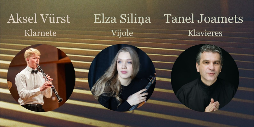 Afišā redzami koncerta virtuozi - klarnetists Aksels Vursts, vijolniece Elza Siliņa, pianists Tanels Jomets