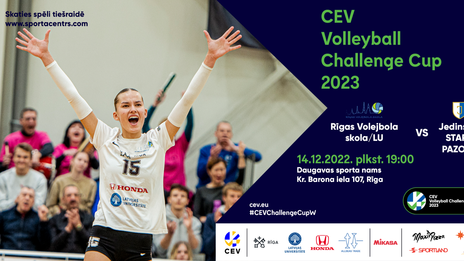 "RVS/LU" komanda Daugavas sporta namā aizvadīs CEV Izaicinājuma kausa 1/16 fināla mājas spēli