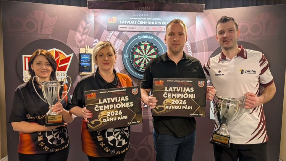  Latvijas čempionātā šautriņu mešanā pāriem uzvaru gūst Razma/Pinka un Kovaļevska/Kalniņa 