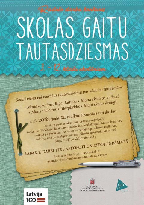 Izsludina radošo darbu konkursu “Skolas gaitu tautasdziesmas”